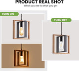 Small Pendant Lamp with Cord, Industrial Wood and Metal E27 Hanging Light Fixture for Kitchen Island V1237-ZY-917-156
