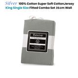 Revive Silver 100% Cotton Jersey Super Soft Fitted Sheet Combo Set King Single 35cm Wall V442-ATX-FITTEDSS-COTTONJERSEY-SILVER-KS