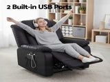 Artiss Manual Massage Recliner Chair for Living Room, Leather Sofa Lounge Reclining Chair with 2 USB RECLINER-A13-UB-PU-BK-AB