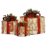 Christabelle Set of 3 Christmas Gift Boxes with Lights - Champagne with Red Bows 112_MHA511