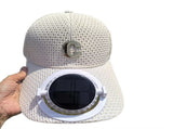 Beige Solar Powered Fan Hat - Breathable Mesh Cap with USB Rechargeable Cooling Fan, LED Display, V888-ELOSUNG56262-1