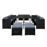 Gardeon Outdoor Dining Set 11 Piece Wicker Table Chairs Setting Black FF-DINING-11SET-BK