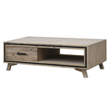 Coffee Table Solid Wood Acacia & Veneer Frame 2 Drawers Storage Sliver Brush Colour V43-CT-SSH