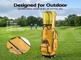 Everfit Golf Cart Bag Rolling Buggy Club Organiser Synthetic Leather Yellow GOLF-B-BAG-CART-YE