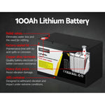 Giantz 12V 100Ah Lithium Battery LiFePO4 Deep Cycle Box Solar Caravan Camping BATTERY-LI-100-B