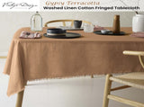 Vintage Design Homewares Gypsy Terracotta Fringed Washed Linen Cotton Tablecloth 150cm x 300cm V442-HIN-TABLEC-GYPSYLINENC300CM-TERRA-RE