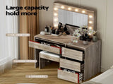 Artiss Dressing Table Set Stool 12 Led Bulbs Wood FURNI-Q-DRESS01N-LED-WD-AB