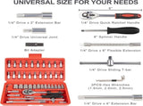46-Piece Wrench & Ratchet Set - 1/4 Inch Metric for Cars - Compact Storage Case V1188-ZXY-10964