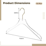 10PCS Clear Acrylic Hangers with Gold Hook, 15.6", Lightweight, Non-Slip & Shatterproof Design, V1369-AZ3-W-08756