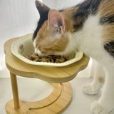 Ceramic Pet Feeder with Wood Stand Tilted Cat Bowl for Comfortable Eating, Anti-Tip DesignZhu V1385-FTCWW-ZM-003