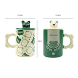 2X High-Fired Ceramic Porcelain Mug Set with Lid 400ml Bear w Tea Spoon GREEN V274-HA-LA-P0024828-BEAR