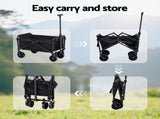 Gardeon Garden Cart Folding Trolley Camping Wagon Barrow Outdoor Beach Black XFEL-GCT-OX-BK