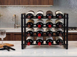 Levede Wine Rack 16 Bottle 4-Tier Metal Display Storage Organizer Adjustable Bar WINE1005-BK-16-AU