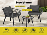 Gardeon 3PC Outdoor Bistro Set Patio Furniture Lounge Setting Table and Chairs Grey ODF-RATTAN-3STL-GE