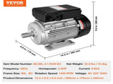 1.5KW Electric Motor 1400 rpm, AC 220240V 9.85A, 90L, B3 Frame, Air Compressor Motor Single Phase, V952-TYJLIECDJ172RCGCBV7