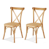 Artiss 2x Dining Chairs Rattan Wooden Kitchen Accent Chair Cafe Lounge Rubber Wood DINC-G-RA-NTX2