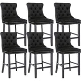 6X Velvet Bar Stools with Studs Trim Wooden Legs Tufted Dining Chairs Kitchen V226-SW1802BK-3