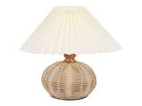 Pleated Table Lamp Soft Yellow Light Linen Lampshade Rattan Base Bedside Lamp for Bedroom Beige V1294-YM0901-3119250082812