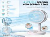 Folding Telescopic 4.5W Portable Height/Tilt Adjustable Rechargeable Cordless Fan V1181-EL0079