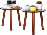 2Pcs Small Side Table Round End Table Wood Plant Stand Super Thick 3-Legs Stool V767-ZJJ461-G1
