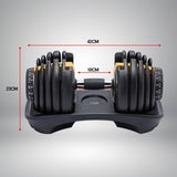 48kg Powertrain Adjustable Dumbbell Home Gym Set Gold DMB-BF1-024-GD-2