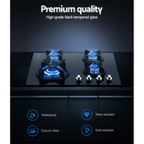 Devanti Gas Cooktop 60cm 4 Burner Black CT-GAS-4BTB-BK