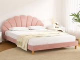 Artiss Bed Frame Double Size Scallop-Shape Bedhead Beds Base Pink Velvet Fabric BFRAME-G-ROSY-D-PK-ABC