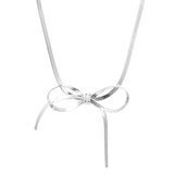 Simple Bow Pendant Necklaces for Women-Bow Necklace and Bracelet Jewelry Set for Women Girls Long V1370-AZ4-01131