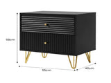 Sarantino Diego Bedside Table Night Stand with 2 Drawers - Black TBL-075-05-BK