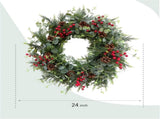 24 Inch Christmas Eucalyptus Red Berries for Front Door, Winter Green Eucalyptus Leaves V1258-DP02-C-2698