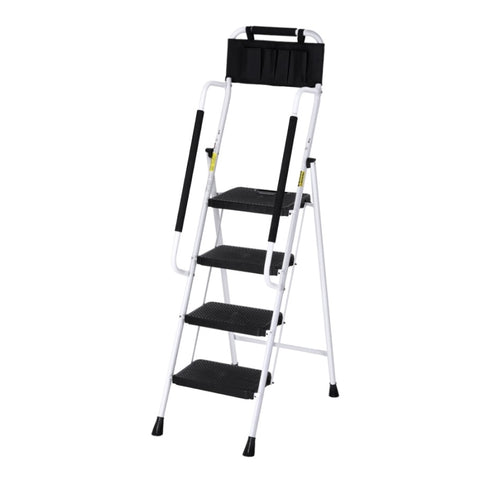 Giantz 4 Step Ladder Multi-Purpose Folding Steel Platform Tool Bag Handrails LD-STEEL-4STEP-TB