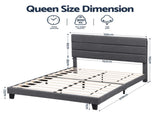 Artiss Queen Bed Frame Upholstered Platform Base with Geometric Headboard Charcoal Grey Linen Wood BFRAME-H-HUSH-Q-CA-AB