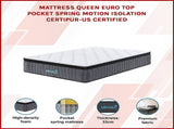Queen Euro Top Pocket Spring Mattress Motion Isolation Comfort with CertiPUR-US Certified Foam V63-930291
