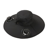 Wide Brim Sun Hat with 2 Built in Solar Fans, Cooling Fan Built in for Outdoor Men, Solar & USB V1369-AZ3-W-09688
