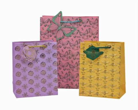 bulk 24 Large Foiled Luxury Garden Gift Bag 3 Assort 32cm V637-WRP37181