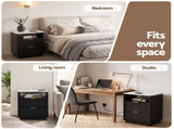 Artiss Bedside Table with Charging Station and 2 Drawers Black FUR-AE-BS-CHG-BK