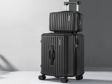 Wanderlite 2pcs Trunk Luggage Suitcase Travel Carry On TSA Lock 12" 20" Black LUG-ABS-TRUK-12-20-BK