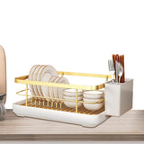 Kitchen Counter Dish Drying Rack, Large Capacity Drain Rack With Cutlery Holder Removable Tray For V1369-AZ3-W-15154