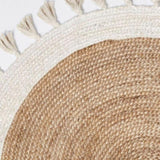 Bohemian Cream & Natural Braided Jute Cotton Round Rug with Tassel 120 x 120 cm V262-CI-STK-565JRF