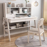 Ave Solid Wood Study Desk with Shelf and Drawers/Bookcase/Rubberwood/White V1057-DM6285-120CM