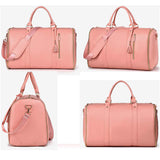 Pink PU Leather Foldable Garment Bag, Women's Travel Duffel with Suit Carrier, Multi-Function V888-ELOSUNG13395