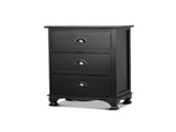 Artiss Bedside Table 3 Drawers Vintage - THYME Black ST-CAB-B-3D-BK