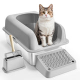 Cat Litter Box, 152 mm Deep, XL Extra Large Stainless Steel Cat Litter Box with Scoop, Wide V952-BKFSMSPBXGSLHVLT6V0