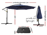 Instahut Outdoor Umbrella 3M Cantilever Beach LED w/Base Garden Shade Patio Navy UMB-BAN-LED-50N-NA