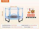 60" Kids Trampoline, 5FT Indoor Outdoor Trampoline, Mini Toddler Recreational Trampolinewith Safety V952-DWYXBC60YCDW6KFK8V0