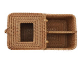 Rattan Tissue Box Square Handmade Decorative Napkin Holder with 2 Compartments Lid Remote Control V1294-YM0901-3117240032311