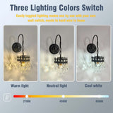 Vintage Wall Light Sconce with Clear Crystals, Black and Gold Glass Wall Lamp, 3-Mode Dimmable LED V767-LT-X142