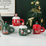 Christmas mug, ceramic mug, mug with lid and spoon, Santa Claus mug, festive decor, Christmas gift, V1106-128-68671-COL-FAN