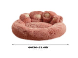 Cute Round Calming Dog Bed of Paw Shape, Pet Plush Dog Bed for Medium Small Breed Dog, Soft, Comfy V1366-AZ2-W-27330