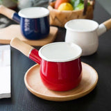 Non-Stick Enamel Milk Pan with Wooden Handle - Red V1263-JX-3399